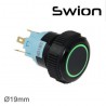 Swion Metal 12volt 19mm Halka Ledli Buton ip67 Yeşil